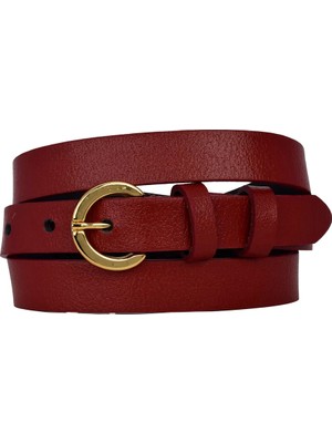 %100 Hakiki Deri, Gold Renk Tokalı Ince 2 cm Kırmızı Kadın Kemeri; Elbise, Pantolon Kemeri Kilit_g