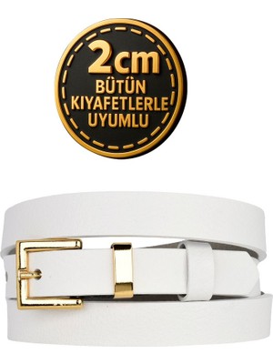 %100 Hakiki Deri Gold Renk Takım Köprülü Beyaz Kadın Kemeri 2cm Bütün Kıyafetlere Uyar_kare-Gold