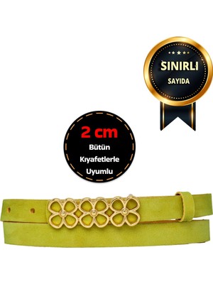 %100 Hakiki Yumuşak Nubuk Deri, 2 cm Fıstık Yeşili Kadın Kemeri; Elbise, Pantolon Kemeri 3çiçek