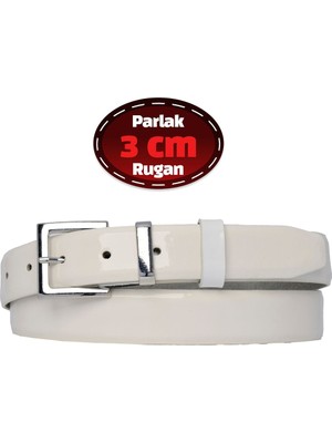 %100 Hakiki Deri, 3 cm Beyaz Rugan Klasik Kadın Kemeri, Business, Iş Kadını, Kumaş, Takım KEMERI-R48
