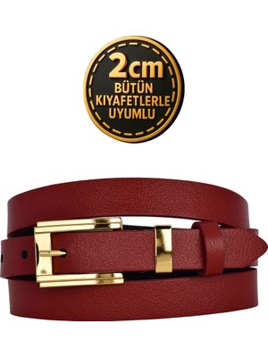 %100 Hakiki Deri Gold Renk Takım Köprülü Kırmızı Kadın Kemeri 2cm Bütün Kıyafetlere Uyar_byk-Gold