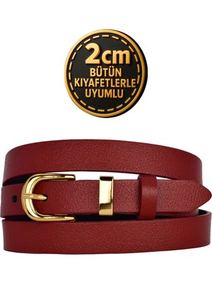 %100 Hakiki Deri Gold Renk Takım Köprülü Kırmızı Kadın Kemeri 2cm Bütün Kıyafetlere Uyar_düz-Gold