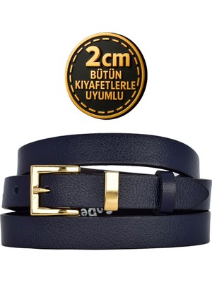 %100 Hakiki Deri Gold Renk Takım Köprülü Lacivert Kadın Kemeri 2cm Bütün Kıyafetlere Uyar_kare-Gold