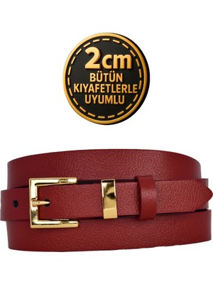 %100 Hakiki Deri Gold Renk Takım Köprülü Kırmızı Kadın Kemeri 2cm Bütün Kıyafetlere Uyar_kare-Gold