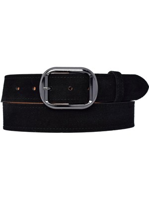 %100 Hakiki Deri, Nikel Tokalı 4 cm Süet Siyah Kadın Kemeri; Kot, Spor Kemer=süet.23.siyah