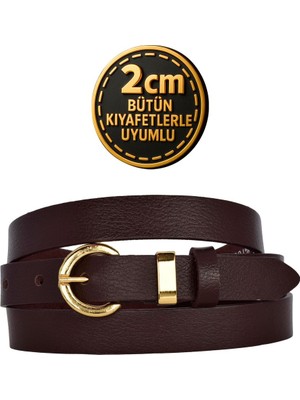 %100 Hakiki Deri Gold Renk Takım Köprülü Koyu Kahverengi Kadın Kemeri 2cm Bütün Kıyafete Uyar_kilit