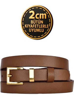%100 Hakiki Deri Gold Renk Takım Köprülü Kahverengi Kadın Kemeri 2cm Bütün Kıyafete Uyar_kare-Gold