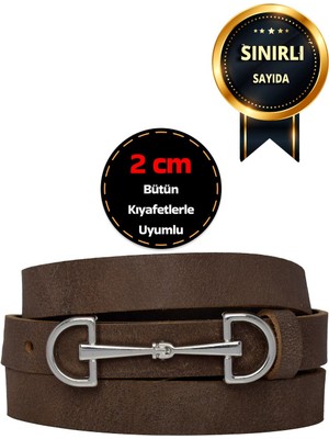 %100 Hakiki Yumuşak Nubuk Deri, 2 cm Nubuk Kahverengi Kadın Kemeri; Elbise, Pantolon Kemeri D&dgümüş