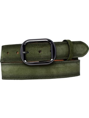 %100 Hakiki Deri, Nikel Tokalı 4 cm Süet Açık Yeşil Kadın Kemeri; Kot, Spor Kemer=süet.23.açık.yeşil