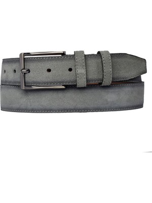 %100 Hakiki Kaliteli Süet Deri 3.5 cm Gri Süet Klasik, Kumaş Pantolon Kemeri 3.5-Süet