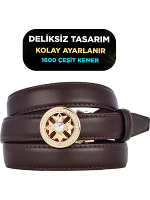 Otomatik Tokalı, Deliksiz Koyu Kahverengi Kadın Kemeri, Pantolon Kemeri, Elbise Kemeri, 2.5 Cm_auto