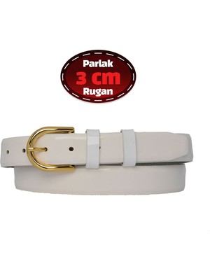 %100 Hakiki Deri, 3 cm Beyaz Rugan Klasik Kadın Kemeri, Business, Iş Kadını, Kumaş, Takım KEMERI-R22