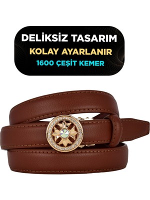 Otomatik Tokalı, Deliksiz Taba Kadın Kemeri, Pantolon Kemeri, Elbise Kemeri, 2.5 Cm_auto