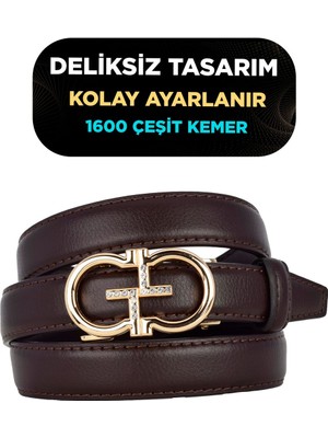 Otomatik Tokalı, Deliksiz Koyu Kahverengi Kadın Kemeri, Pantolon Kemeri, Elbise Kemeri, 2.5 Cm_auto