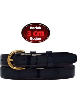 %100 Hakiki Deri, 3 cm Lacivert Rugan Klasik Kadın Kemeri, Business, Kumaş, Takım KEMERI-R02