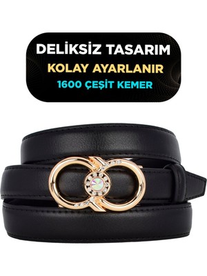 Otomatik Tokalı, Deliksiz Siyah Kadın Kemeri, Pantolon Kemeri, Elbise Kemeri, 2.5 Cm_auto