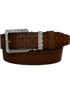 %100 Hakiki Deri, Gümüş Tokalı, Metal Köprülü Kahverengi Kadın Kot Kemeri 4 CM=TYC00379970680
