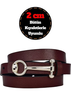 %100 Hakiki Deri, Gümüş Tokalı Ince 2 cm Bordo Kadın Kemeri; Elbise Kemeri, Pantolon Kemeri_anhtr