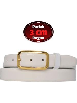 %100 Hakiki Deri, 3 cm Beyaz Rugan Klasik Kadın Kemeri, Business, Iş Kadını, Kumaş, Takım KEMERI-R50