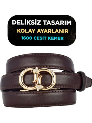 Otomatik Tokalı, Deliksiz Koyu Kahverengi Kadın Kemeri, Pantolon Kemeri, Elbise Kemeri, 2.5 Cm_auto