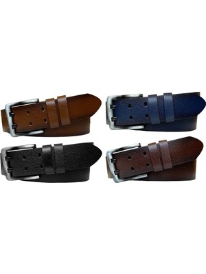 %100 Hakiki Deri, Çift Dilli 4'lü Süper Set 4.5 cm Kot, Spor Kemer=4.lü-Çift.dilli