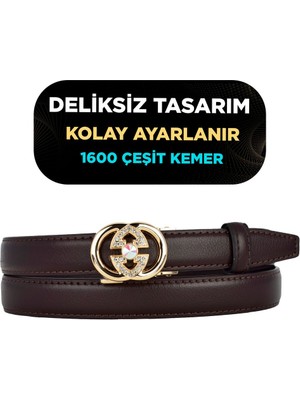 Otomatik Tokalı, Deliksiz Koyu Kahverengi Kadın Kemeri, Pantolon Kemeri, Elbise Kemeri, 2.5 Cm_auto