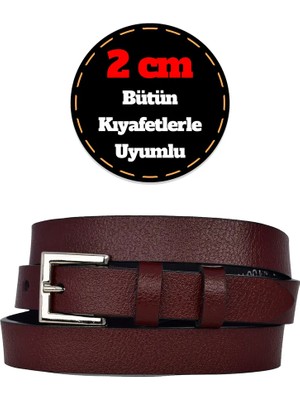 %100 Hakiki Deri, Gümüş Tokalı Ince 2 cm Bordo Kadın Kemeri; Elbise Kemeri, Pantolon Kemeri_kare