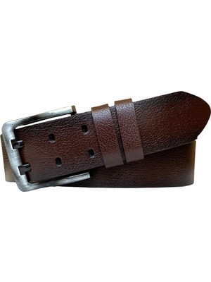 %100 Hakiki Deri, Çift Dilli Koyu Kahverengi 4.5 cm Tek Parça Kot, Spor KEMER=DK-110