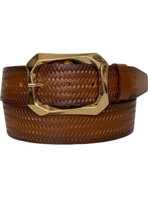 %100 Hakiki Deri, Gold Tokalı Kahverengi Kadın Kot Kemeri 4 CM=TYC00419802436