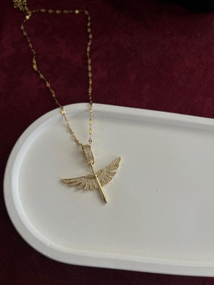 Taşlı Açık Kanat Anka Çelik Kolye Alya Kolye