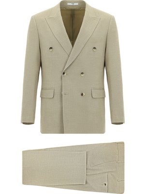 Kiğılı 6 Drop Regular Fit Standart Kesim Keten Karışımlı Kruvaze Takım Elbise