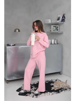 Dikiş Detaylı Geniş Paça 2 Iplik Kumaş Eşofman Takım