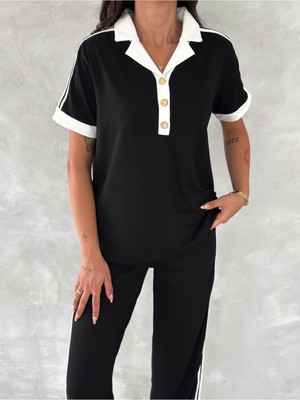 Yumuşak Doku Polo Yaka Düğmeli̇ Modal Kumaş Eşofman Takim