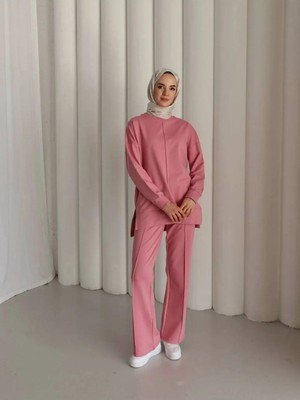 Çıma Detaylı Oversize Yırtmaç Detaylı Iki Iplik Kumaş Eşofman Takım