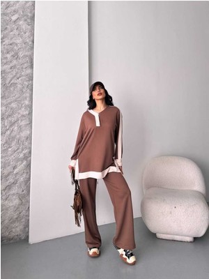 Garnili Oversize Yarım Fermuarlı Yırtmaç Detaylı Geniş Paça Modal Kumaş Eşofman Takım