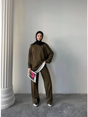 Garnili Çımalı Yırtmaç Detaylı Iki Iplik Kumaş Oversize Eşofman Takım