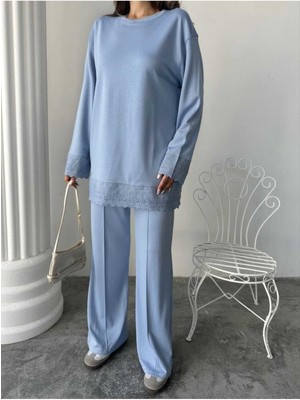 Dantel Detaylı Oversize Geniş Paça Modal Kumaş Eşofman Takım