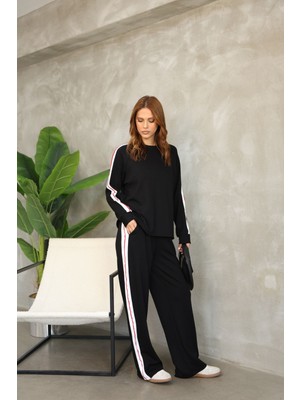 Biye Şerit Detaylı Bol Paça Modal Kumaş Eşofman Takım