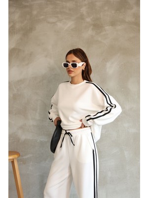 Şerit Detaylı Oversize Bol Paça Modal Kumaş Eşofman Takım