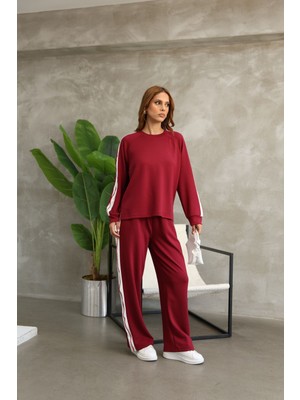 Biye Şerit Detaylı Bol Paça Modal Kumaş Eşofman Takım