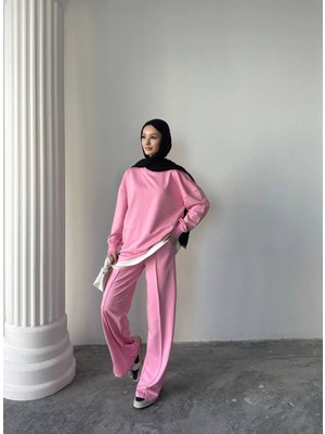 Garnili Çımalı Yırtmaç Detaylı Iki Iplik Kumaş Oversize Eşofman Takım