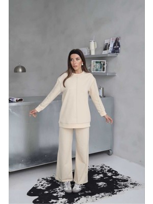 Dikiş Detaylı Geniş Paça 2 Iplik Kumaş Eşofman Takım