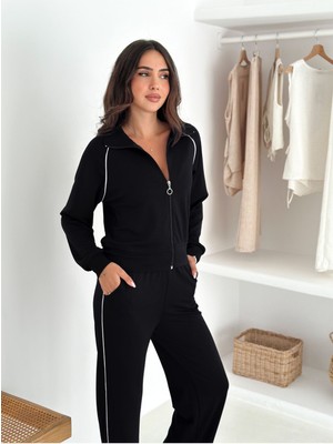 Sportiness Kadın Geniş Paça Biye Detaylı Modal Kumaş Eşofman Takım Normal Kalıp