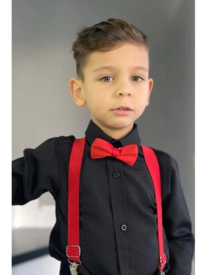 Erkek Çocuk 3lü Takım Gömlek Pantalon Askı Papyon Takım 23 Nisan