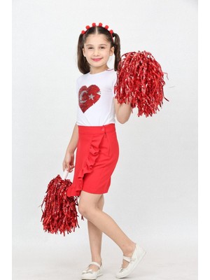 Kız Çocuk Alt Üst Takım Tshirt Etek 23 Nisan Gösteri Kıyafeti