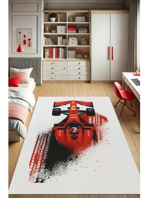 The Reef Design Kırmızı Formula 1 Halısı Dijital Baskılı Dokuma Kaymaz Tabanlı Yıkanabilir F1 Genç Odası Odası Halısı