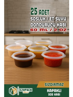 EzuPack 25 Adet Sızdırmaz 60 ml Mini Saklama Kabı Sosluk Buzluk Kabı Çok Amaçlı Kullanım