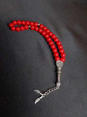 Mryart Kırmızı Cam Boncuk 33’lük Tesbih – Metal Püsküllü Şık Tasarım