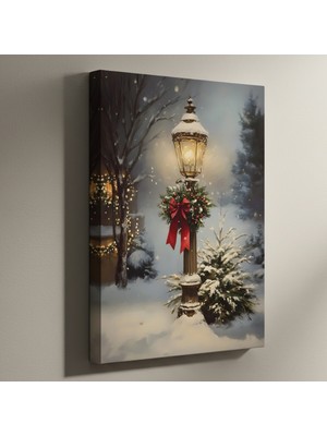 Karlı Gece Lambası ve Çelenk Tablosu