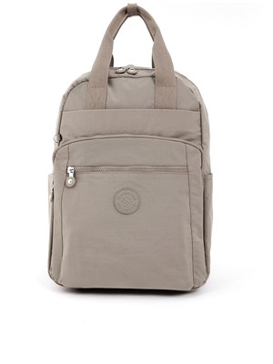 Sanmorris Unisex Suya Dyk Orta Boy Kumaş Çok Gözlü Bej Laptop Okul ve Seyahat Sırt Çantası 3064